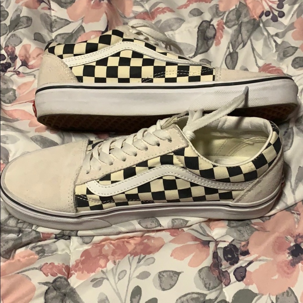 Vans old school white checkerboard